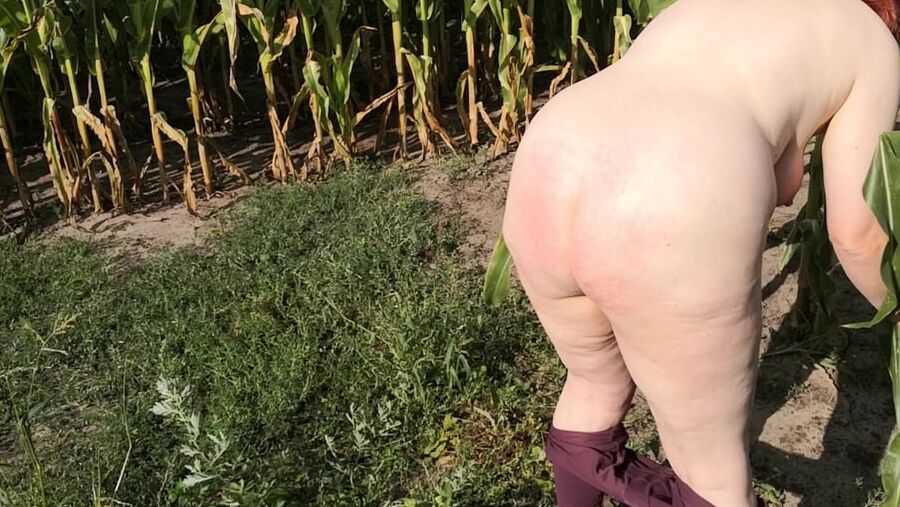 Naked whipping in cornfield