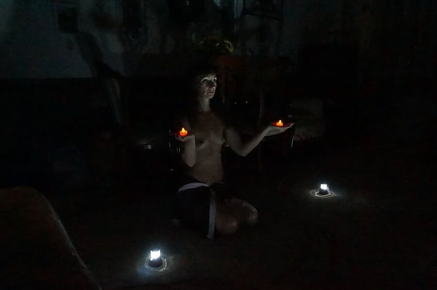 In darkness with candles