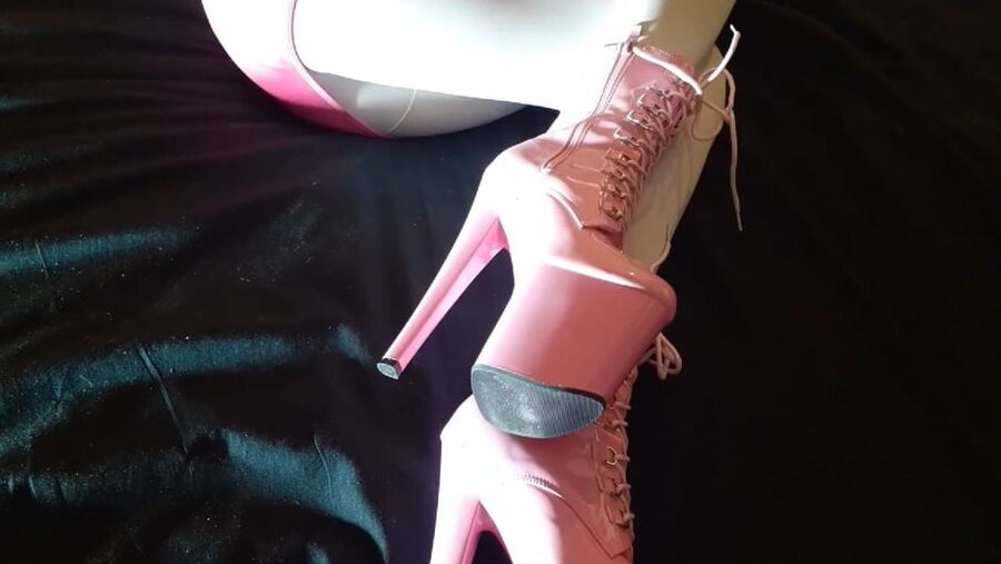 Pink platform heels and white stockings