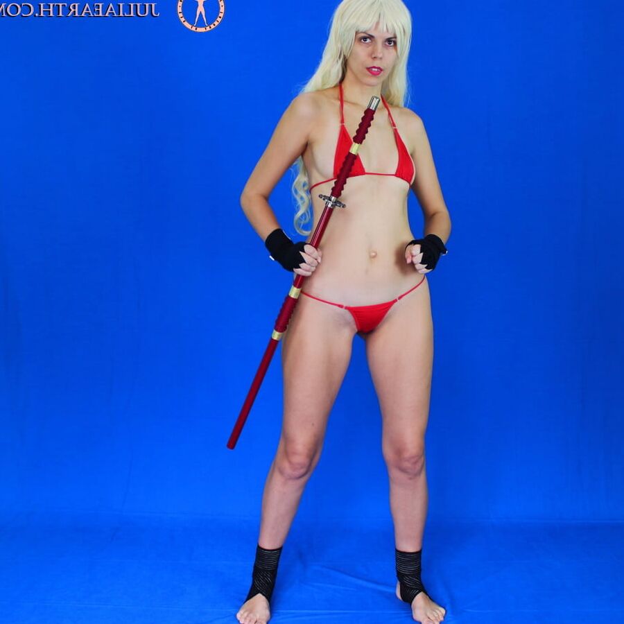 Julia V Earth is blonde with sword