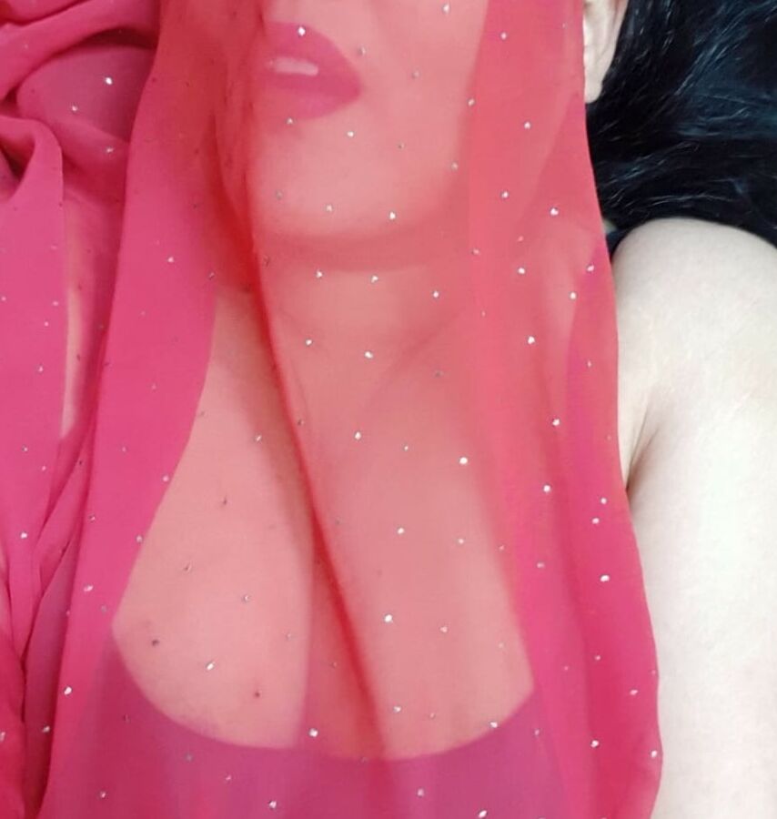 Love in dotted red saree with my glass dildo