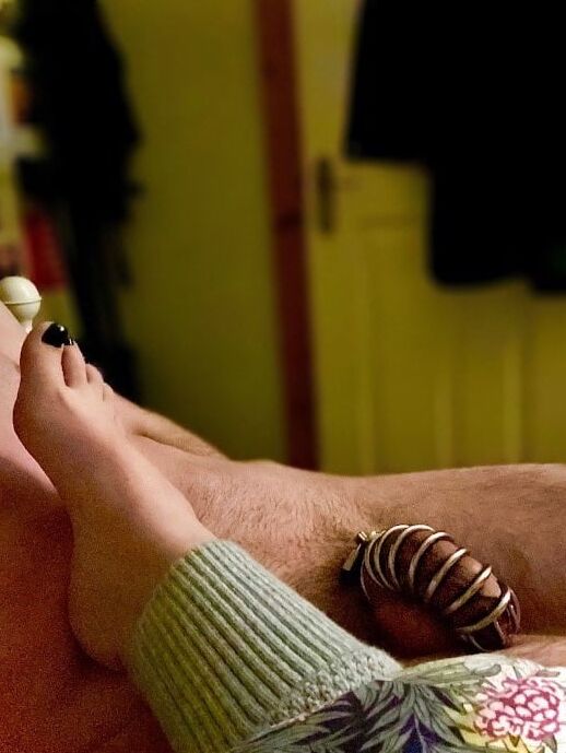Chastity foot slave in his cage