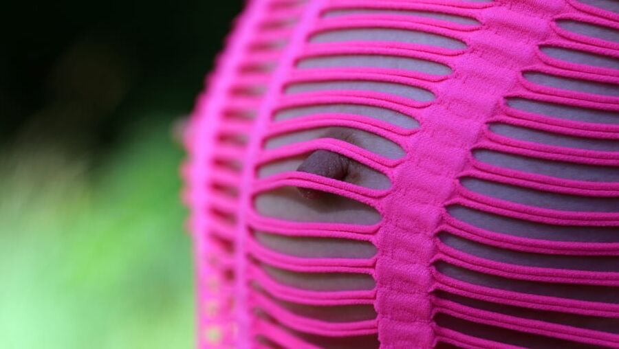 Hot teen in pink dress