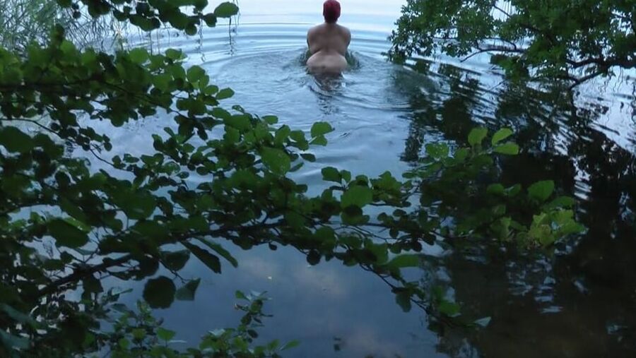 Secretly naked at the lake