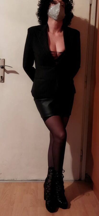 Secretary posing in black