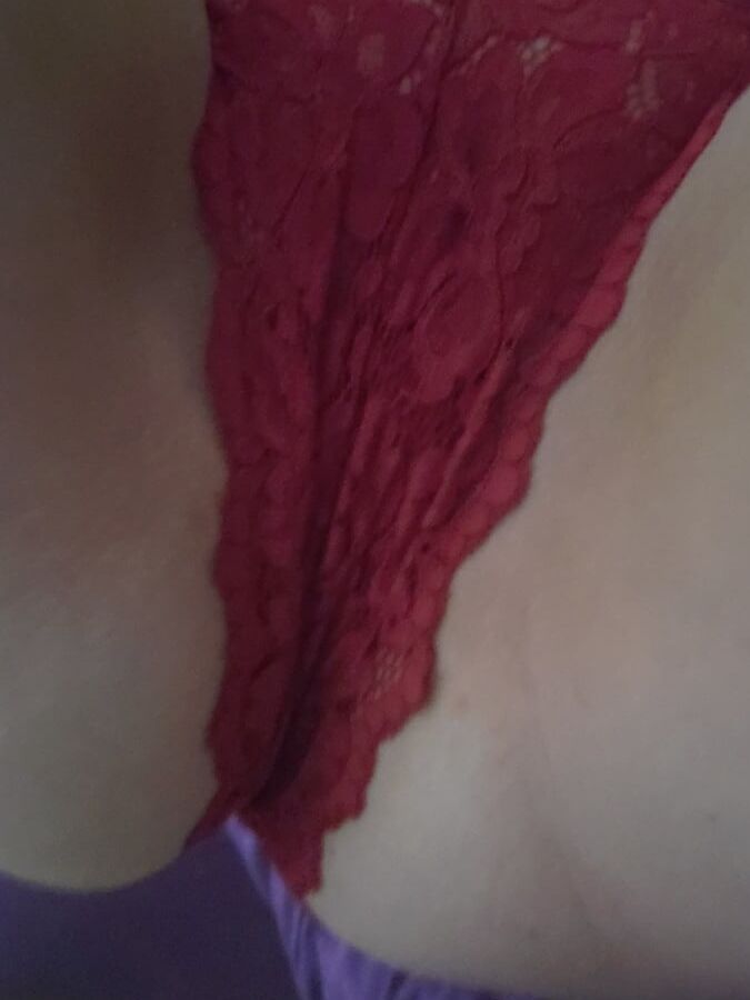 Sexy red lace panties covering my good girls plump round ass