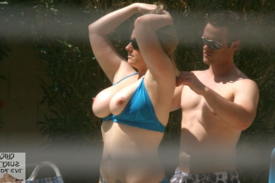Busty amateur wife gets horny on vacation an fucks on the po