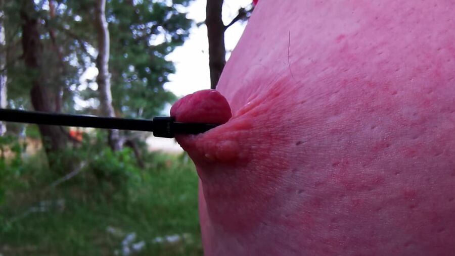 Painful using her nipples in public