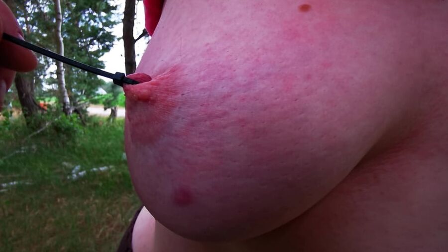 Painful using her nipples in public