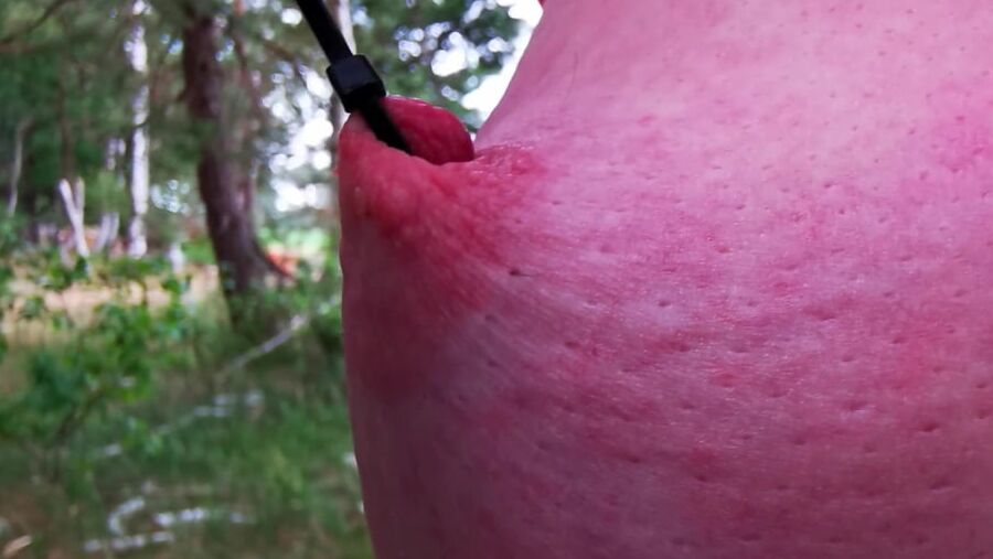 Painful using her nipples in public