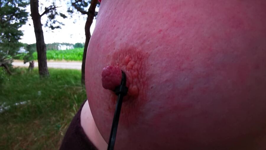 Painful using her nipples in public