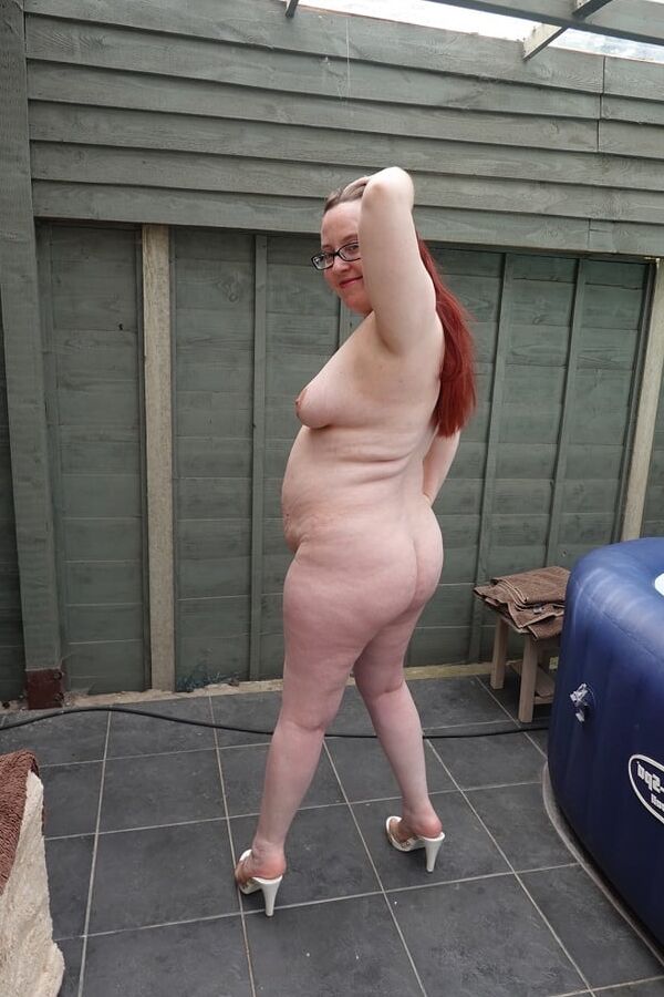 Nude in White heels