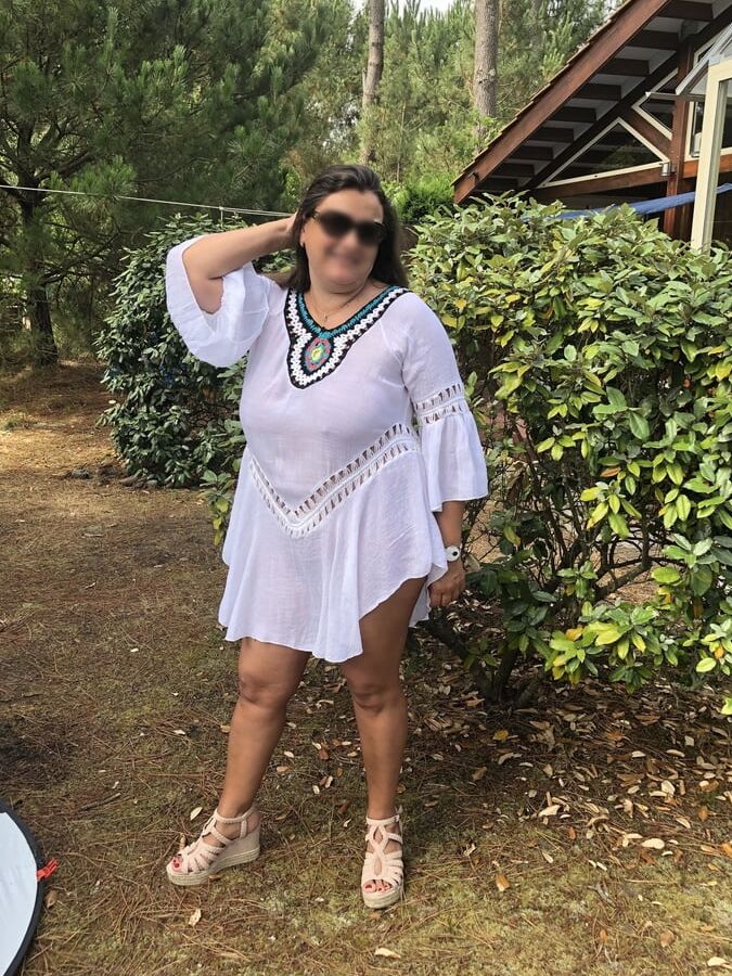 White dress without panties