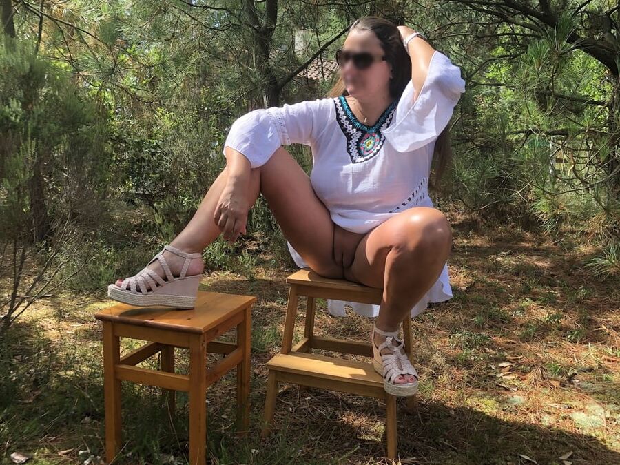 White dress without panties