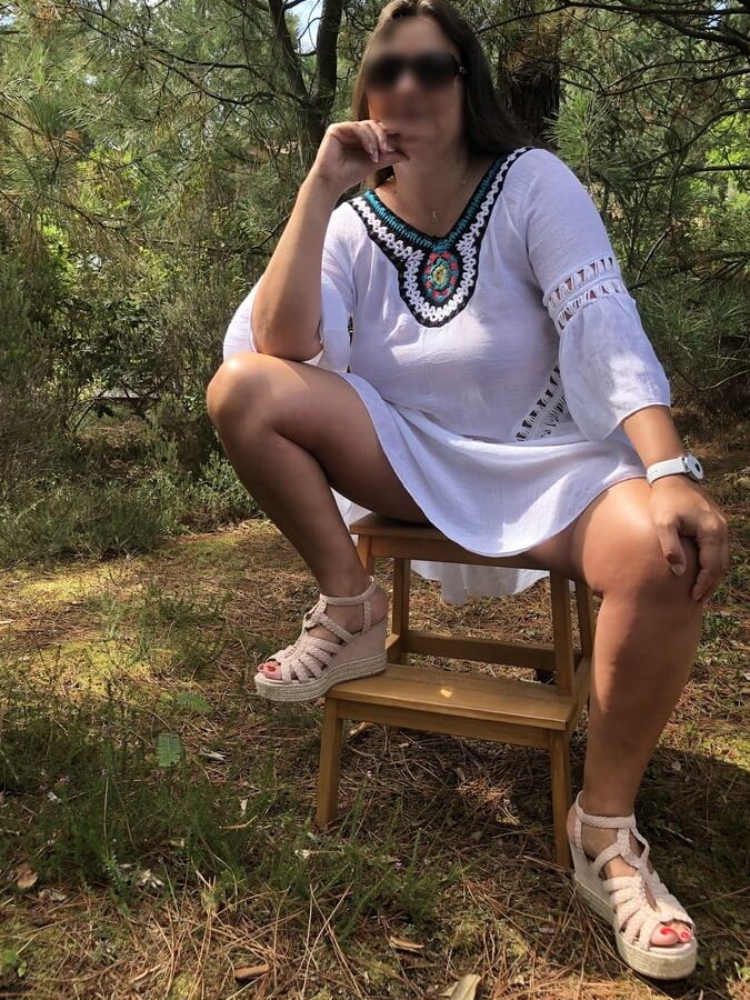 White dress without panties