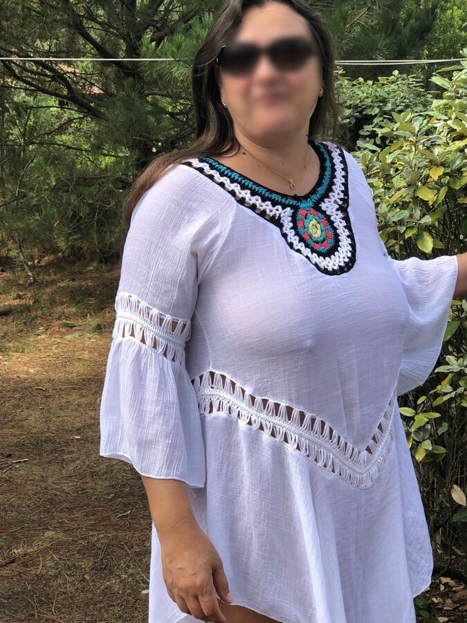 White dress without panties