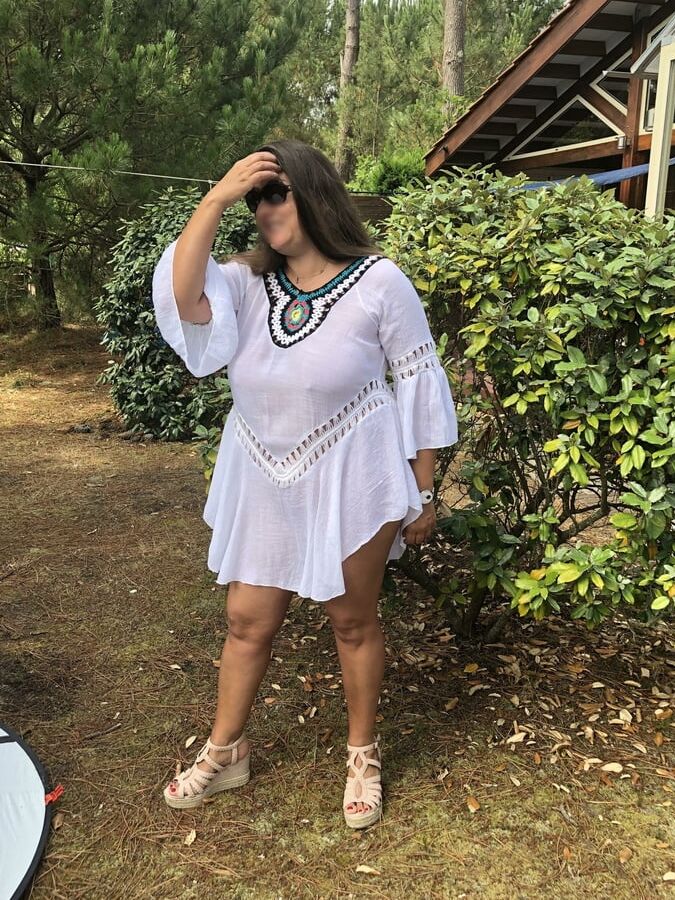 White dress without panties