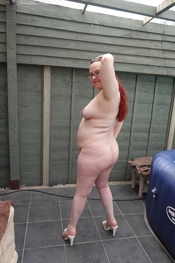 Nude in White heels
