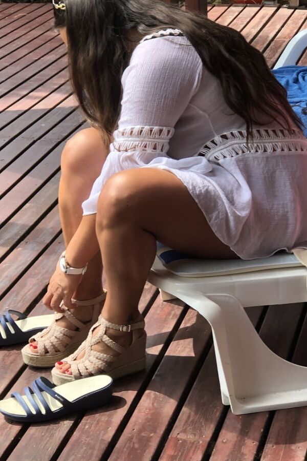 White dress without panties