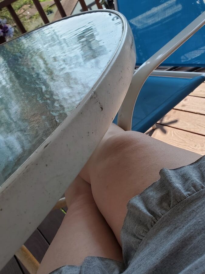 Daddy's babygirl showing off huge tits outside in the garden