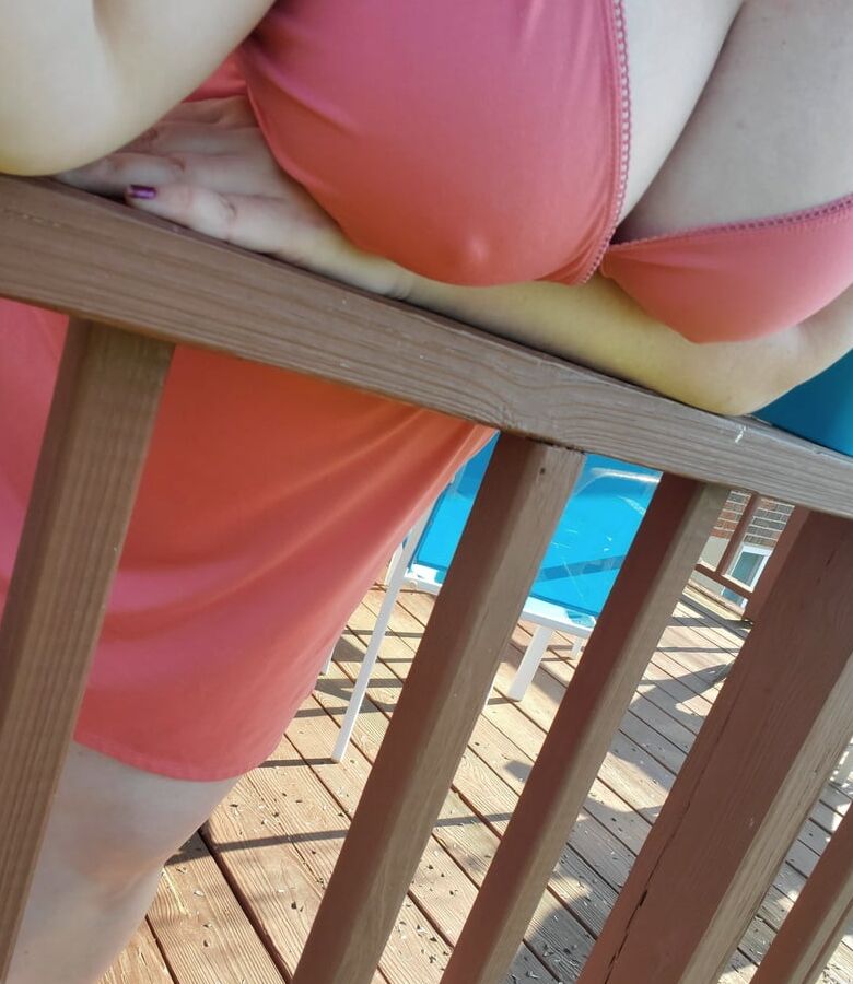 Daddy's babygirl showing off huge tits outside in the garden