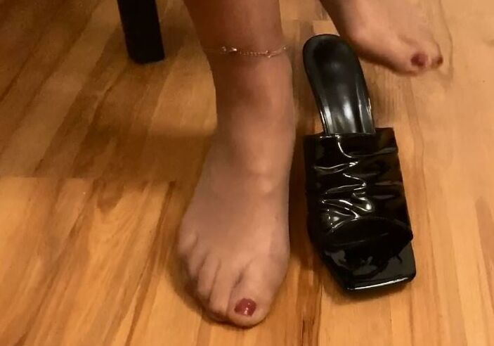 Vinyl Leggings and High Heel Mules