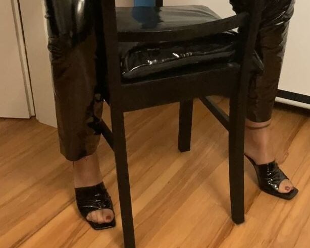 Vinyl Leggings and High Heel Mules