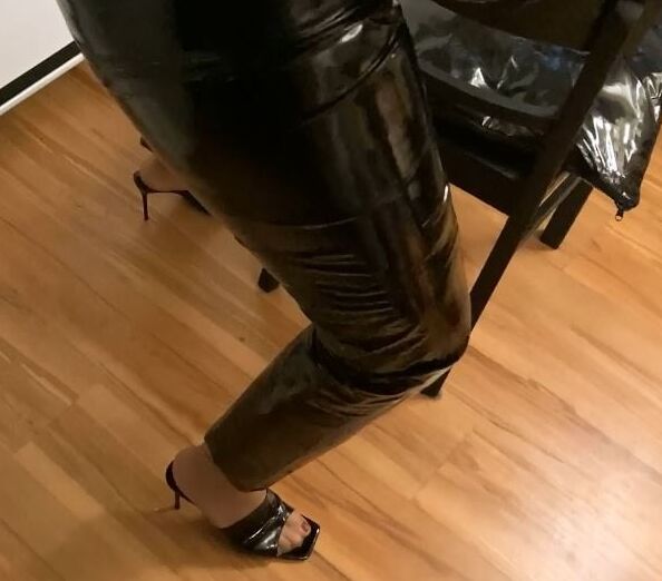Vinyl Leggings and High Heel Mules