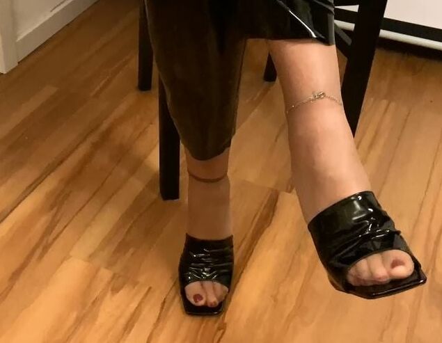 Vinyl Leggings and High Heel Mules