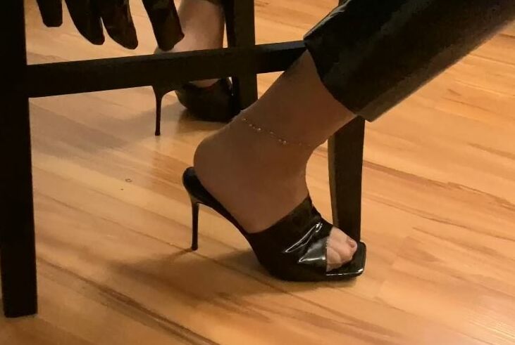 Vinyl Leggings and High Heel Mules