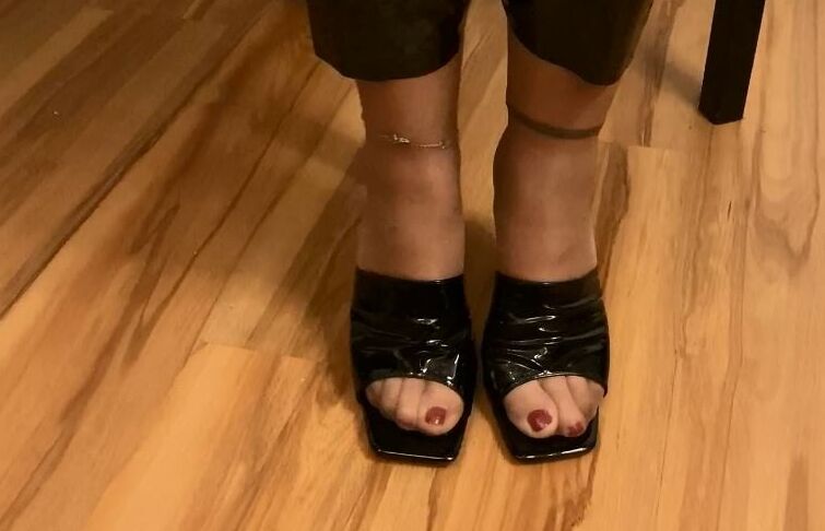 Vinyl Leggings and High Heel Mules