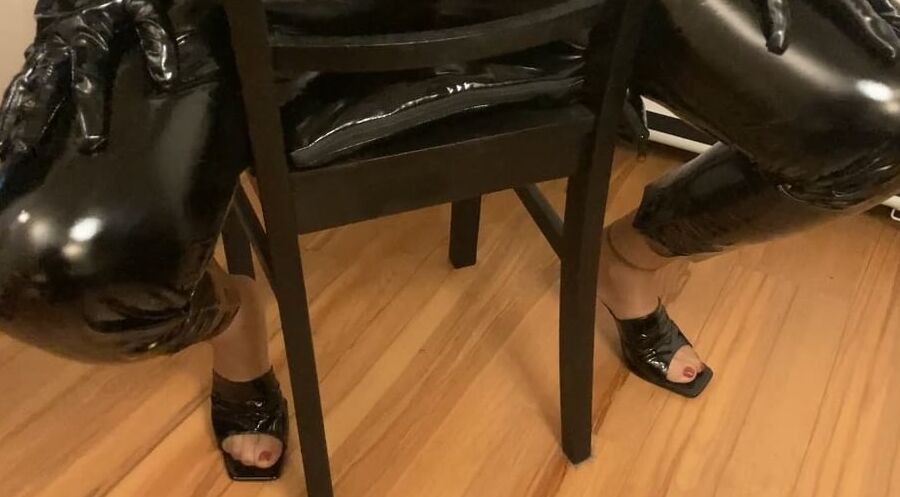 Vinyl Leggings and High Heel Mules