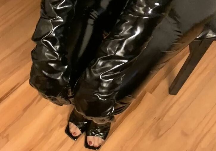 Vinyl Leggings and High Heel Mules
