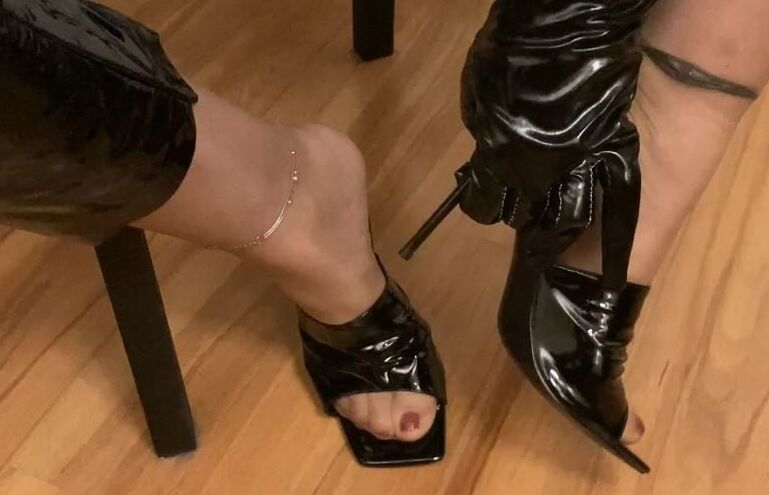 Vinyl Leggings and High Heel Mules