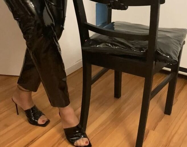 Vinyl Leggings and High Heel Mules