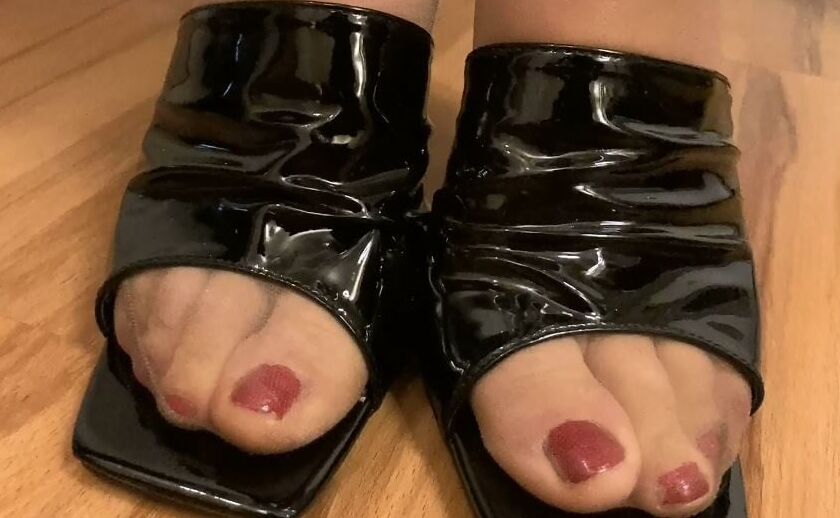 Vinyl Leggings and High Heel Mules