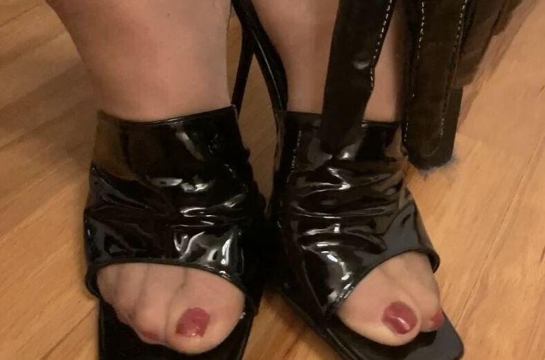 Vinyl Leggings and High Heel Mules