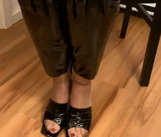 Vinyl Leggings and High Heel Mules