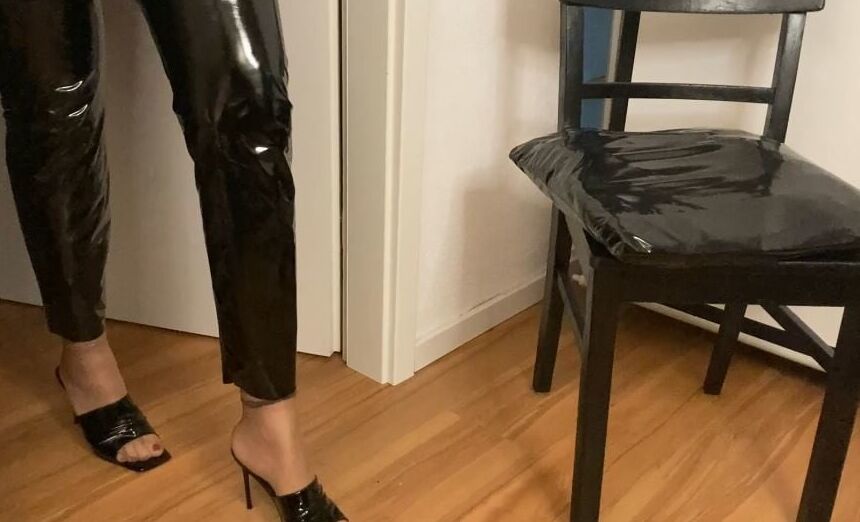 Vinyl Leggings and High Heel Mules