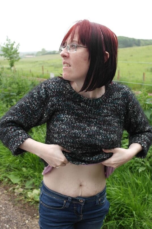 Wife Flashing country lane