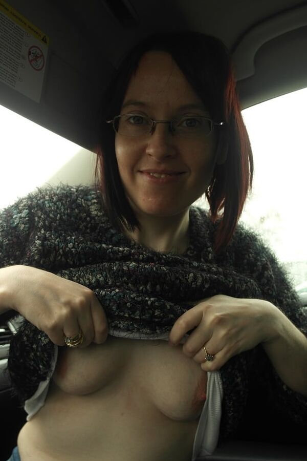 Flashing little boobs in car park