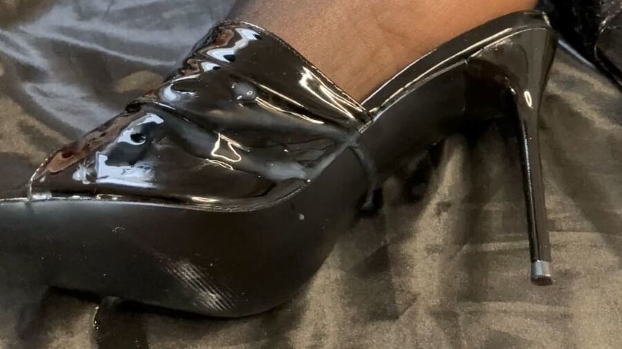 Cum on Black High Heel Mules