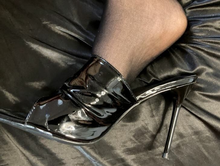 Cum on Black High Heel Mules