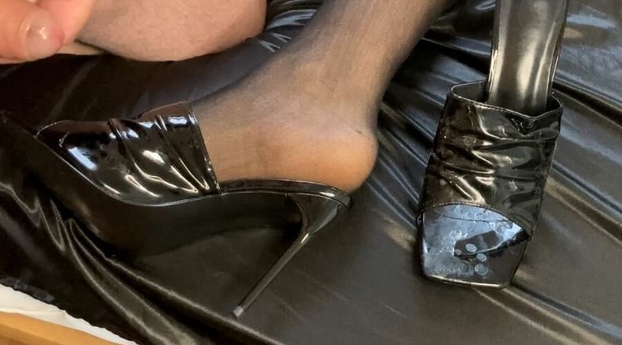 Cum on Black High Heel Mules
