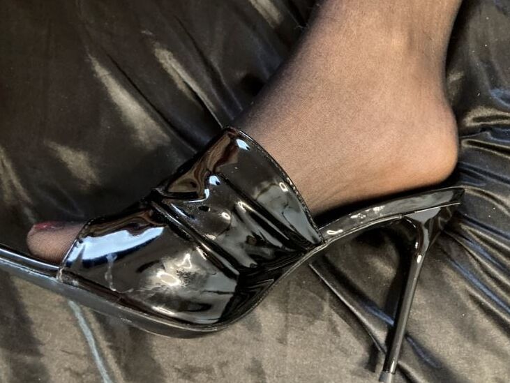 Cum on Black High Heel Mules