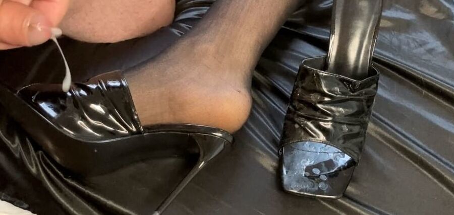 Cum on Black High Heel Mules