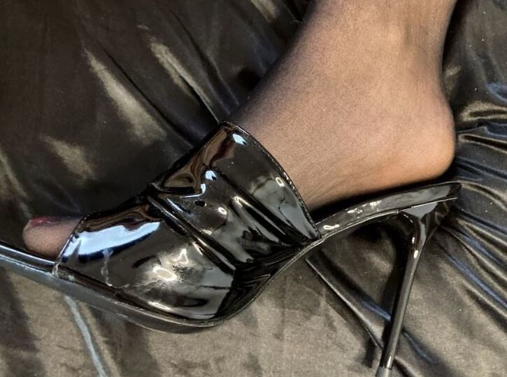 Cum on Black High Heel Mules