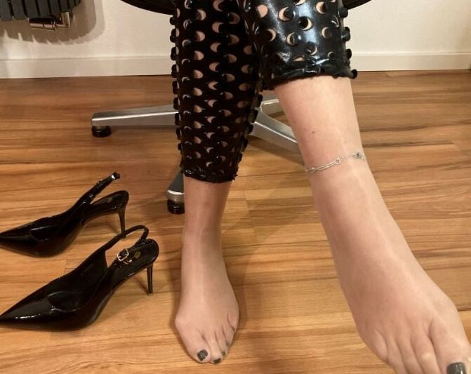 Black Leggings, Nylons and High Heel Sling Pumps