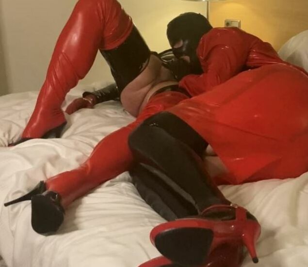 Black and Red Latex Fetish Couple