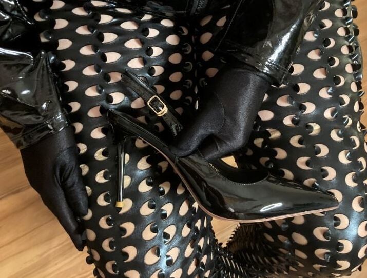 Black Leggings, Nylons and High Heel Sling Pumps